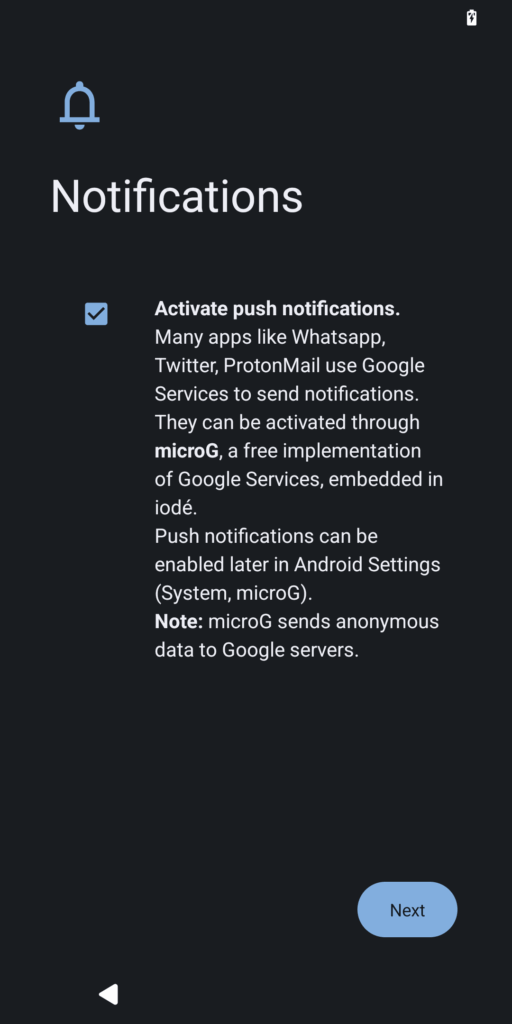 iodéOS setup - notifications and microG